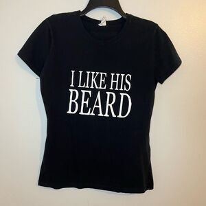 Women’s Black “I Like His Beard” Short Sleeve Fitted Tee Size Medium